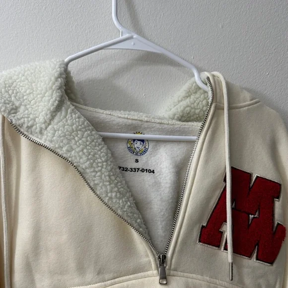 GENERIC Half-Zip Sherpa-Lined Hoodie Cream White SIZE SMALL Cozy Fall Walking - Picture 2 of 4